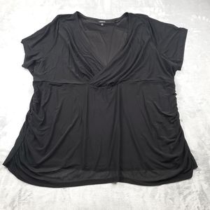 TORRID Semi Sheer Overlay Stretch Mesh 5 5X Surplice Neckline Shirred Top Black